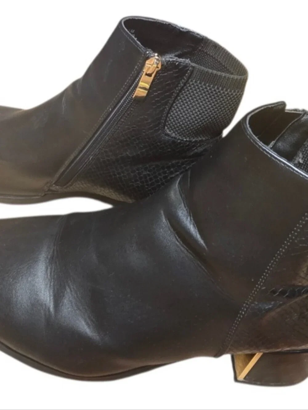 Gold Accent Heel Ankle Boots w/Side Zip Size 11